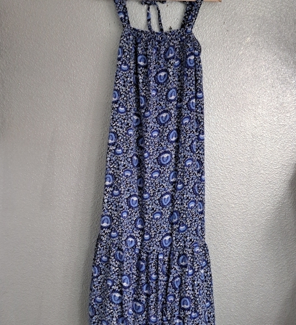 Boho Floral Dark Sea Blue Maxi Dress Size M